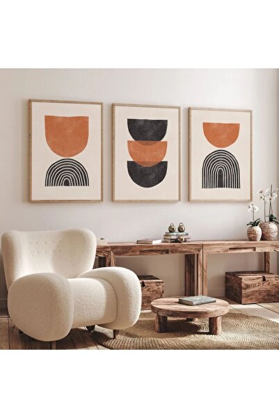 woodhomeworks Ahşap Çerçeveli 3 Lü Soyut Tablo Home Ev Salon Oturma Odası Yat...