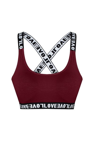 HNX Claret Red Love Elastic Cross Strap Sports Bra
