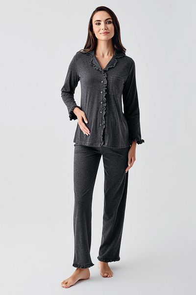 Artış Stretchy Cotton Fabric Long Sleeve Women's Maternity Pajamas Set