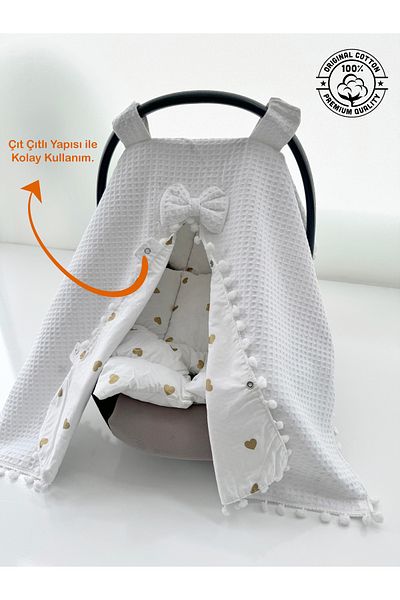 Jaju Baby Waffle Heart Fabric Organic Stroller Cover and Cushion