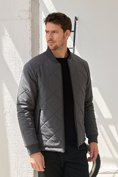 Danger Anthracite Men's Bomber Collar Jacket Coat