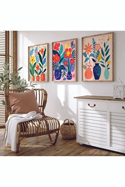 dekorodam Ahşap Çerçeveli 3 Lü Soyut Tablo Home Ev Salon Oturma Odası Yatak O...