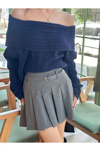 khar Women's Belt Detailed Pleated Mini Skirt