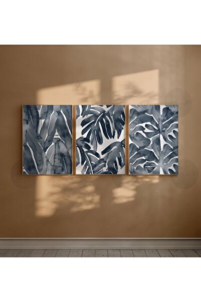 woodhomeworks Ahşap Çerçeveli 3 Lü Soyut Tablo Home Ev Salon Oturma Odası Yatak Odası Balkon Dekor Qmrc45