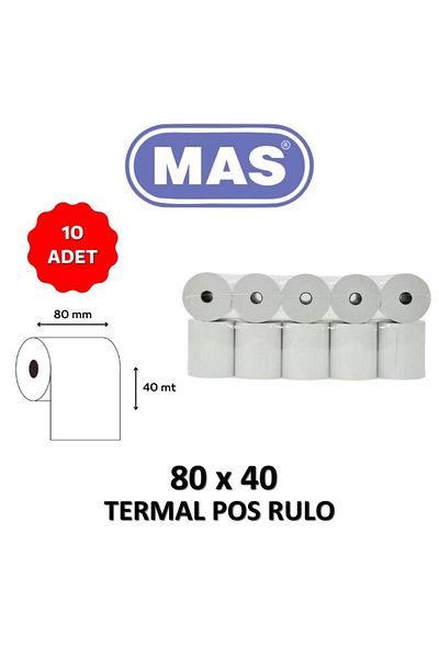Mas 10 Pieces Thermal Pos Roller - 80mm X 40m