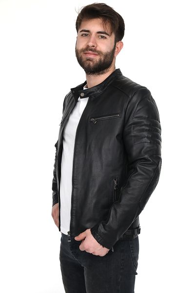 EGE DERİ Men's Slim Fit Black Genuine Coat