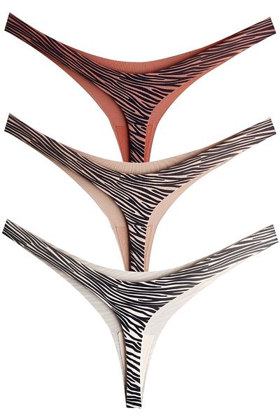 Cottonhill Laser Cut Basic Patterned Women's Thong Panties - Pack of 3