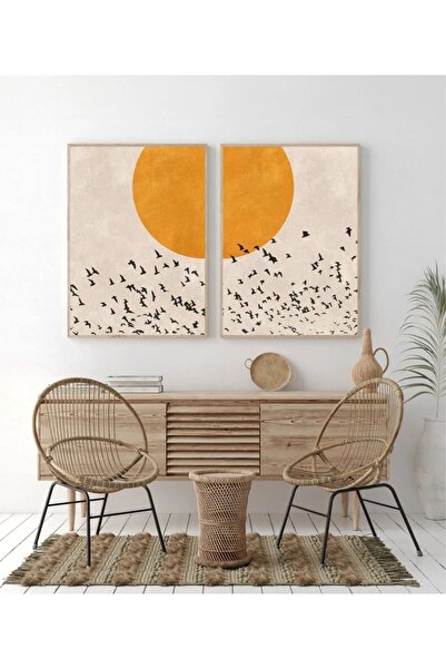 woodhomeworks Ahşap 2'li Çerçeveli Dekoratif Tablo Home Ev Salon Oturma Odası...