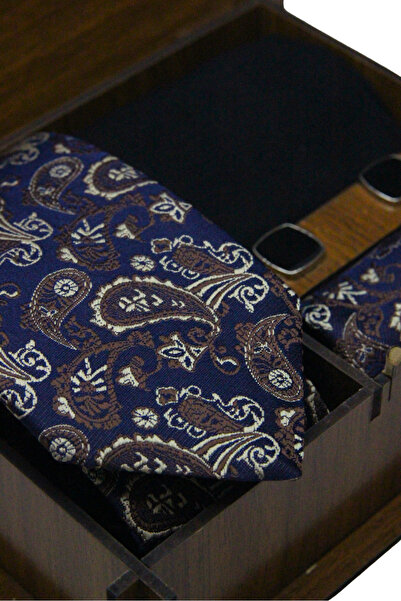 Elegante Cravatte Дерев'яний коробчастий пліт візерунок краватка кишенькова тканина кишенькова хустка запонки запонки Corap набір