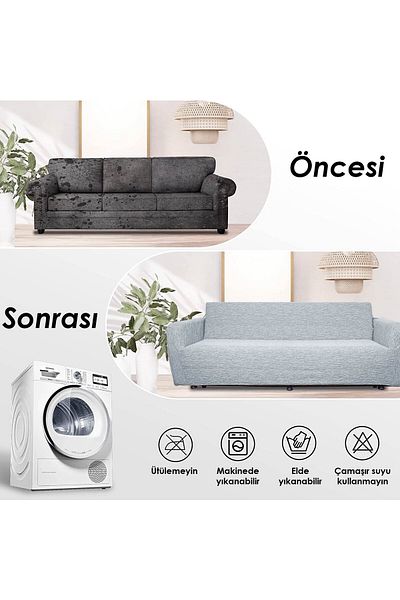 riselerhome Flexible and Washable Lycra Jacquard Plain Pattern Sofa Cover - 3+3+1+1 Set