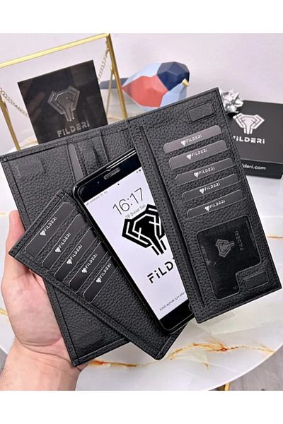 Fil Deri With Phone Compartment - Genuine Leather - Magnetic - Multi-Compartment - Wallet and Card Holder Tumbled Leather 2047