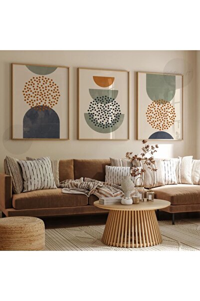 woodhomeworks Ahşap Çerçeveli 3 Lü Soyut Tablo Home Ev Salon Oturma Odası Yat...