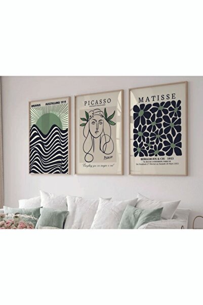 woodhomeworks Ahşap Çerçeveli 3 Lü Soyut Tablo Home Ev Salon Oturma Odası Yat...