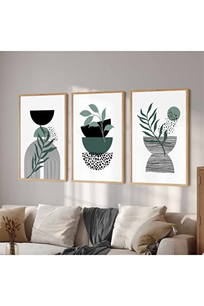 woodhomeworks Ahşap Çerçeveli 3 Lü Soyut Tablo Home Ev Salon Oturma Odası Yat...