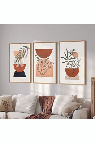 woodhomeworks Ahşap Çerçeveli 3 Lü Soyut Tablo Home Ev Salon Oturma Odası Yat...