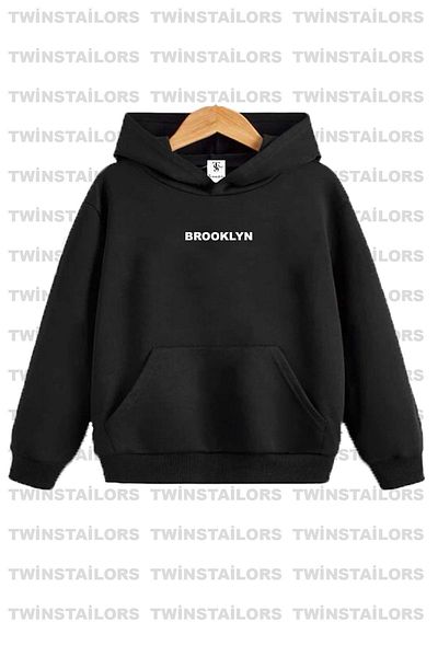 twins tailors Унисекс Brooklyn Printed Black-sax Blue Детски суичър с качулка Двойна опаковка