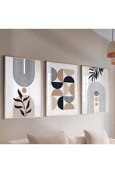 woodhomeworks Ξύλινο πλαίσιο 3 τεμαχίων αφηρημένος πίνακας Σαλόνι σπιτιού Σαλόνι Υπνοδωμάτιο Μπαλκόνι Qmrc45