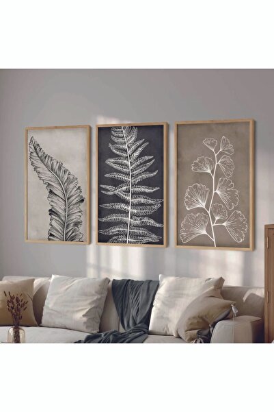 woodhomeworks Ahşap Çerçeveli 3 Lü Soyut Tablo Home Ev Salon Oturma Odası Yat...