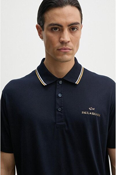 PAUL&SHARK Ανδρικό μπλουζάκι από βαμβακερό γιακά πόλο με κοντό μανίκι καθημερινής χρήσης Navy Blue Polo Neck T-shirt 14311713 -50Ε