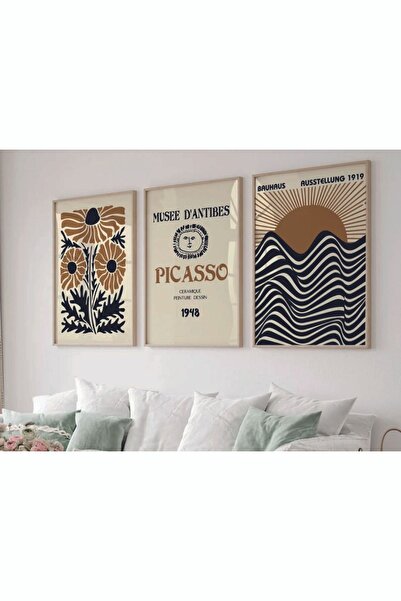 woodhomeworks Ahşap Çerçeveli 3 Lü Soyut Tablo Home Ev Salon Oturma Odası Yat...