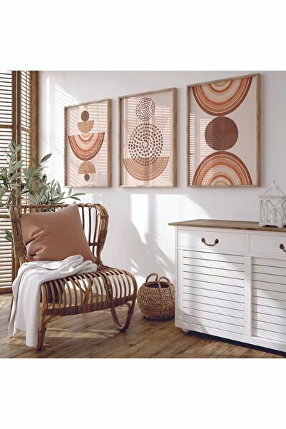 woodhomeworks Ahşap Çerçeveli 3 Lü Soyut Tablo Home Ev Salon Oturma Odası Yat...
