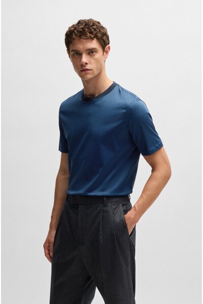 BOSS Erkek Desenli Bisiklet Yaka Kısa Kol Lacivert1 T-Shirt 50518883-405