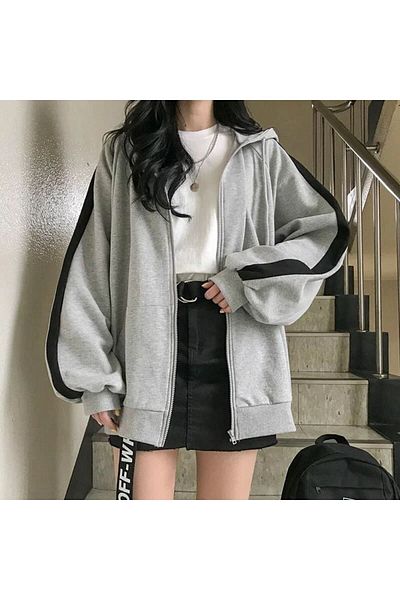 1blood Harajuku Gray Unisex Striped Cardigan - Black