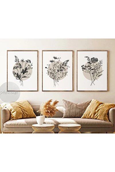 woodhomeworks Ahşap Çerçeveli 3 Lü Soyut Tablo Home Ev Salon Oturma Odası Yat...