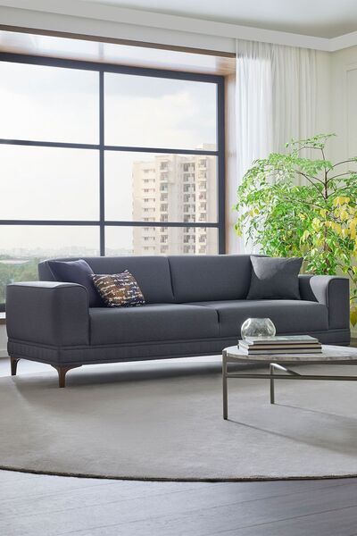 Enza Home Pavia 3'lü Yataklı Koltuk, Kadife Dokulu - Gri