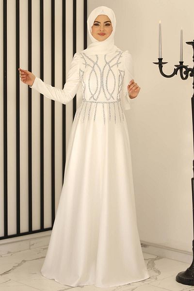 Fashion Showcase Zen Satin Evening Dress Ecru - Fashion Showcase Design - FSC2131
