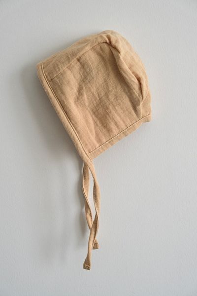 runbaby 3-12 Months Beige Baby Bonnet - Double Layer and Muslin Double Sided Hat