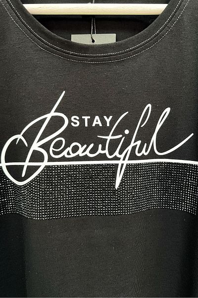 RICH GLAM Plus Size Stylish Cotton Black Women's T-shirt - Crystal Jewelled, Short Sleeve, Crew Neck