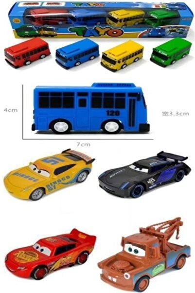 Retoys Şimşek Mcquenn Metal Çek Bırak Arabalar+Tayo 4'lü Çek Bırak Araç Oyunc...