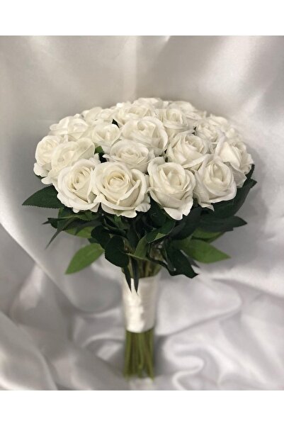 Florista Beyaz Kadife Gül Gelin El Buketi