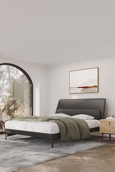 Enza Home Austin Başlıklı Karyola Set - Koyu Gri