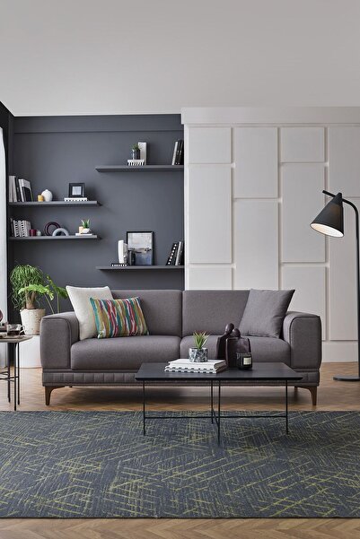 Enza Home Pavia 2'li Koltuk, Kadife Dokulu - Gri