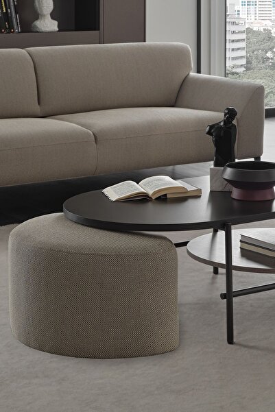 Enza Home Berta Sehpa Pufu, Keten Dokulu - Bej