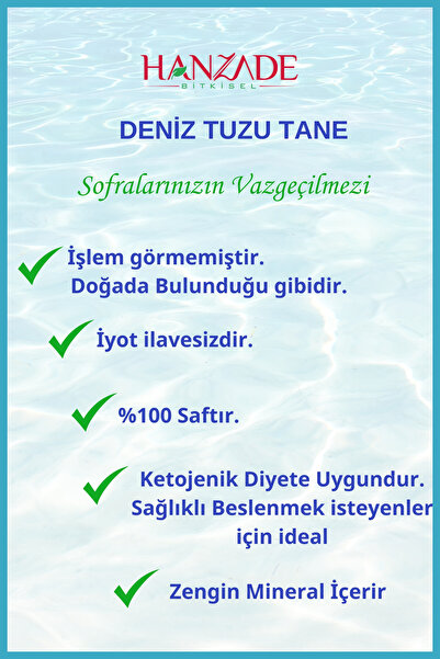 Hanzade Bitkisel Saf Deniz Tuzu Tane Granül İyot İlavesiz 1 Kg x 2 Adet