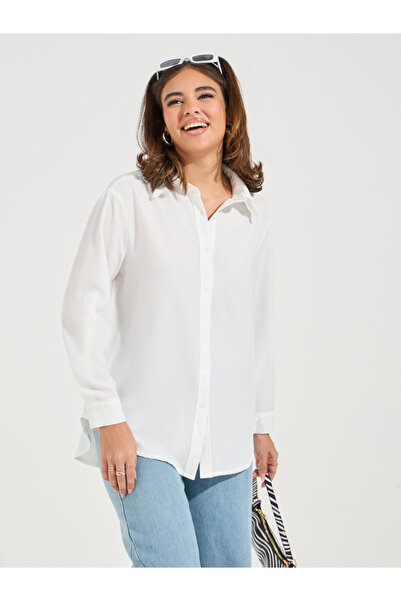 Take Two By Styli Solid High-Low Hem Shirt with Roll-Up Sleeves