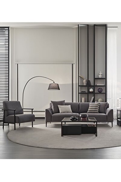 Enza Home Berta Yataklı Koltuk Takımı, Kadife Dokulu 3 1 - Gri