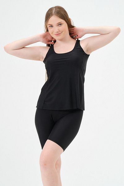 vawensea Women's Lycra Solid Color Tights Tankini Swimsuit Black (WIDE SIZE RANGE)