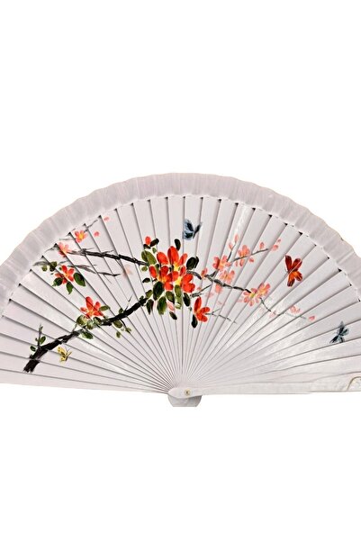 baytoptan Bambu Çift Taraflı El Boyama Yelpaze