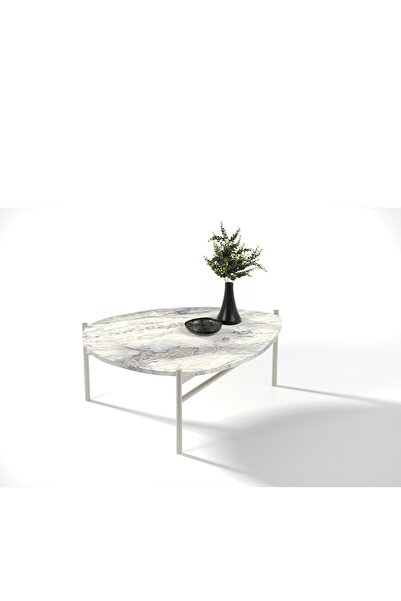 Enza Home Pavia Mermer Desenli Küçük Orta Sehpa - Beyaz