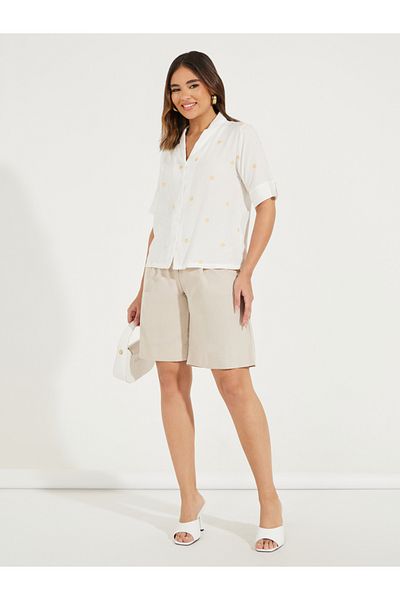 Styli Floral Embroidery Detail Relaxed Fit Shirt