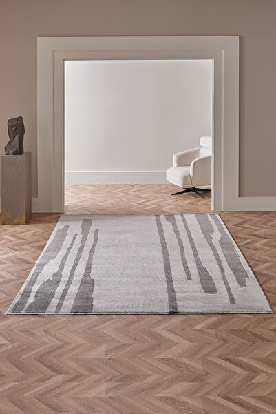 Enza Home Sandista Modern Tasarım Özel Tezgah Dokuması Halı - Gri