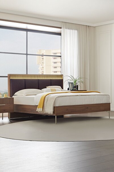 Enza Home Pavia Başlıklı Karyola - Kahve