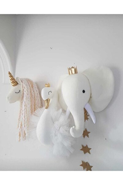 minibellababy Üçlü Set Duvar Dekoru Krem/unicorn büst/kuğu büst/çocuk odası d...