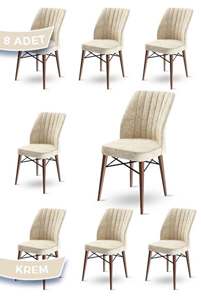 Canisa Flex Serisi, Üst Kalite Yemek Odası Sandalyesi, 8 Adet Krem Sandalye, ...