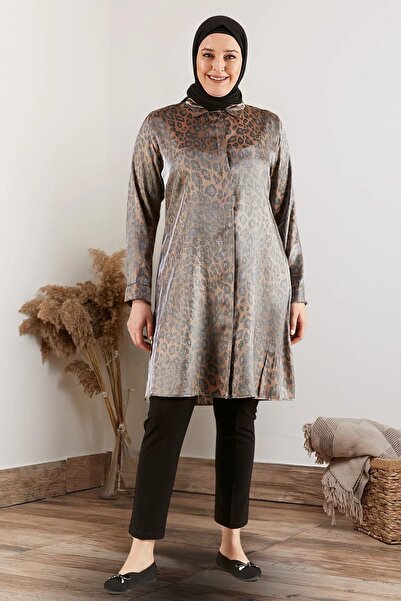 Ferace Tunica lungă de cămașă lungă cu model tip leopard Hijab de damă