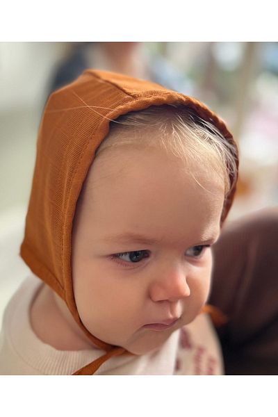 runbaby 3-9 Months Baby Bonnet - Single Layer Muslin, Double Sided Hat, Cinnamon